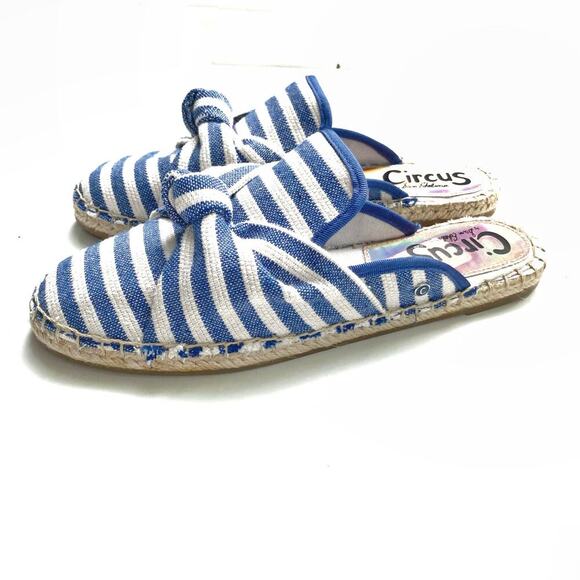Circus Sam Edelman Striped Espadrille Mules 8 Bow Toe Slip On Canvas Summer Chic - Picture 6 of 16